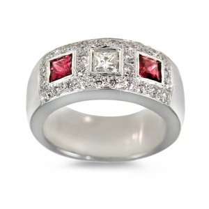  CleverEves Princess Cut Ruby/Diamond Ring in Platinum 