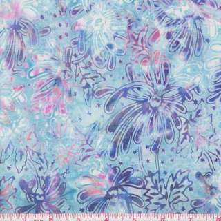 BALI BATIK Anthology Fabrics 3106 R Blue LAVENDER Flower LEAF By the 