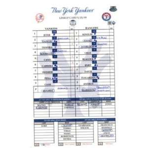  Yankees at Rangers 5 25 2009 Game Used Lineup Card (MLB 
