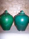 Pair of Antique Chinese Green Temple Jars w/Lid  