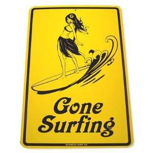  Gone Surfing Surfer Girl Street Sign  Yellow Sports 