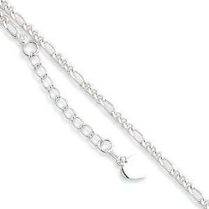   Silver Diamond Cut Polished Figaro Anklet   9 inch Jewelry