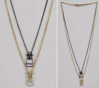 New Double Layer Zip Zipper Black Gold Silver Long Necklace Mens 