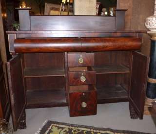 ANTIQUE 1830s EMPIRE CLAW FT FLAME MAHOGANY SIDEBOARD  