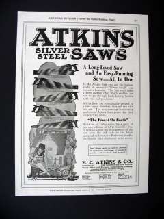 EC Atkins Silver Steel Saws hand saw 5 Models 1923 print Ad 