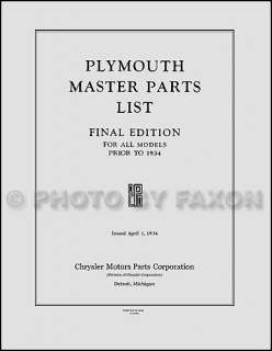 Plymouth Master Parts Book 1928 1929 1930 1931 1932 1933 Illustrated 