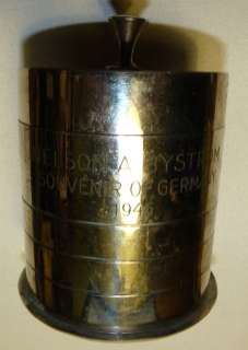 WWII US GERMANY TRENCH ART SHELL ENGRAVED TOBACCO JAR  