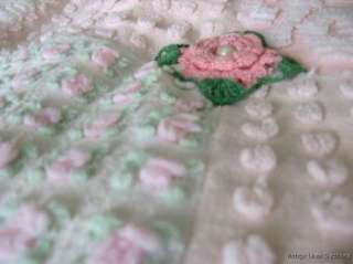   Cottage PINK FRENCH BONBONS * VINTAGE Chic CHENILLE PATCHWORK THROW