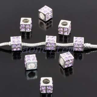 Crystal Rhinestone Cube Cubic Dice European Charm Beads  