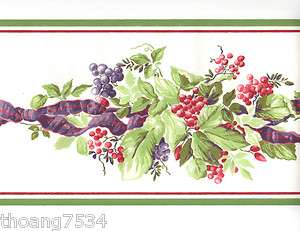 Red Berry Purple Ribbon Grape Garland Green Ivy Leaf Vine Wall paper 