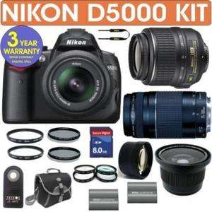 Nikon D5000 Digital SLR Camera + 8 Lens Camera Bundle 018208254521 