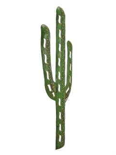 Green Seguaro Cactus Metal Wall Hanging Distressed  