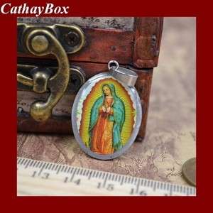 New Stainless Steel Enamel Blessed Virgin Mary Mother Oval Necklace 