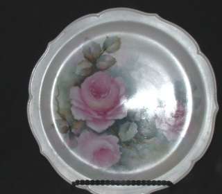 Handpainted Lg plate/platter Roses on China 10.5Signed  