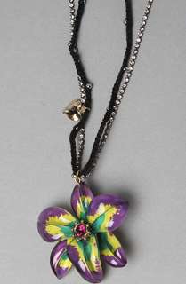Betsey Johnson The Asian Jungle Purple Flower Pendant Necklace 