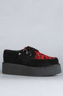 The Mondo Creeper Shoe in Black Suede and Red Leopard 