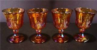 INDIANA HARVEST GRAPE AMBER GOLD CARNIVAL GLASS STEMMED FOOTED 
