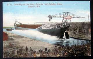 Superior WI~1900s Launching ORE BOAT~SHIP BUILDING YARD  
