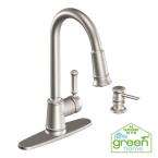   Sprayer Kitchen Faucet in Spot Resist Stainless with Soap Dispenser