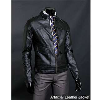 Simple Design Black Mens Rider Leather Jacket US Size M  