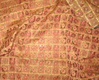 Embroidered Silk ORGANZA Fabric Olive & Gold Floral Check 1/3 yard 