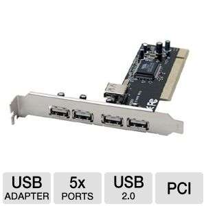 Sabrent HighSpeed 5 Port USB 2.0 PCI Card   USB 2.0, 4 External + 1 