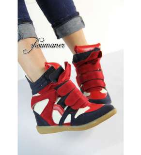 NEW Womes Fashion Wedge Ankle Boots Ladys Velcro Strap High Top 