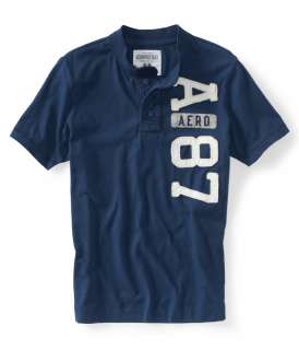 Aeropostale mens embellished A AERO 87 henley shirt   Style # 2214 