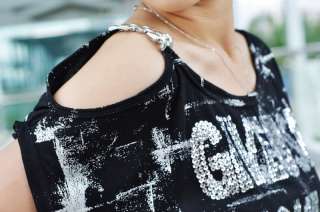 New Korea Women letters sequins off shoulder ZGX79 Top T Shirt  