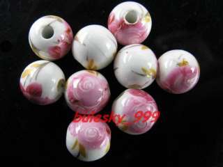50pcs Flower Style Porcelain Bead 10mm Pink T101  