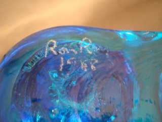 Ron Ray Signed Bluebird Blue Bird Glass Candle Holder  