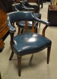 Vintage Blue Leather Tub Style Chair from Hickory Chair Company  
