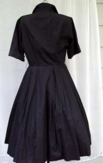   Day Dress M Lucy Shirtwaist Rockabilly Full Pleat Skirt Mad Men Black