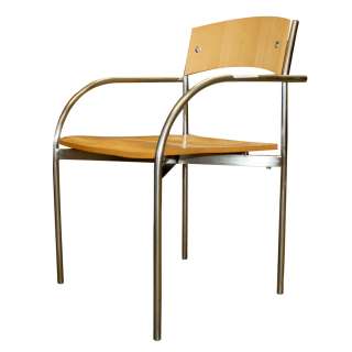 Vintage Bernhardt Chrome Wood Arm Stacking Chairs  