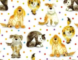 DOGS & CATS On POLKA DOTS GIFT WRAPPING PAPER  6 Folded Sheet  