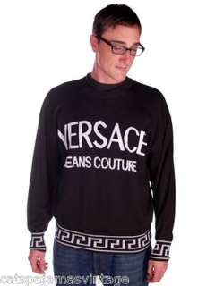 Black 100% cotton sweater with Versace Logo across the front. In 