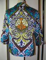 CHICOS Jacket Sz 1 M Blazer Abstract Batik Tribal Print Artsy 