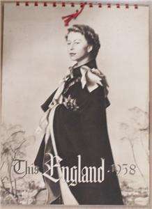 VINTAGE 1958 ENGLAND CALENDAR QUEEN ELIZABETH II  