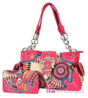   BOHEMIAN FLORAL Western Belt Bag Purse Handbag Wallet SET Pink  
