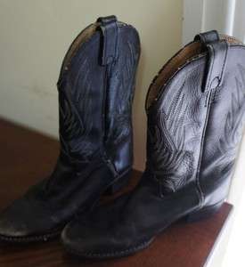   Cowboy Boots Stitched Black Leather Made in India for Display  