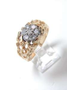   this Stunning 14K Yellow Gold Nugget .49CT Diamond Cluster Ring