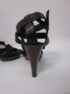 LANVIN Ete 2011 Black Leather Platform Strappy Sandals Heels sz 37 / 7 