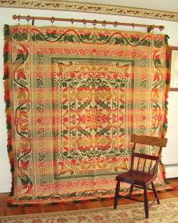 Antique Wool COVERLET c.1850 HENRY STAGER Mt. Joy Lancaster PA. TULIPS 