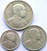 Thailand 191X King Rama VI Set of 3 Silver Coins,Rare  