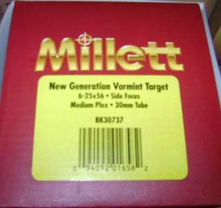 Millett BK30737 6 25x56 side AO Medium Plex NIB free ship 094092016582 