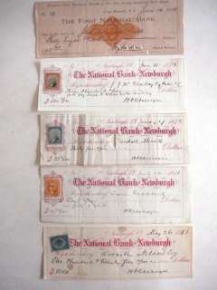 1870s 1880s US Revenue Stamped Bank Checks  