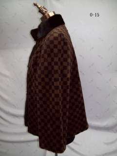   print and Long hair mink collar/front/cuff, reversible with fabric