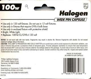   100watt Halogen GY8.6 base 120v BC100W/T4/120v 046677135867  