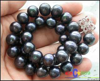 HUGE REAL 17 13mm ROUND TAHITIAN BLACK PEARL NECKLACE  
