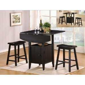  3 Pc Black Finish Counter Height Drop Leaf Pub Set with 